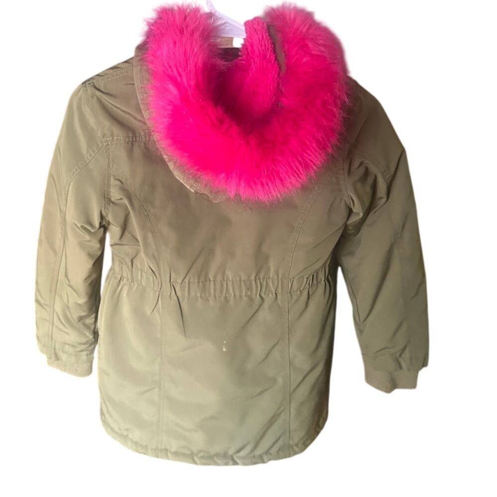 Cat & Jack Girls Olive Green Parka with Hot Pink Faux Fur Hood Size M 7/8 - Picture 4 of 8